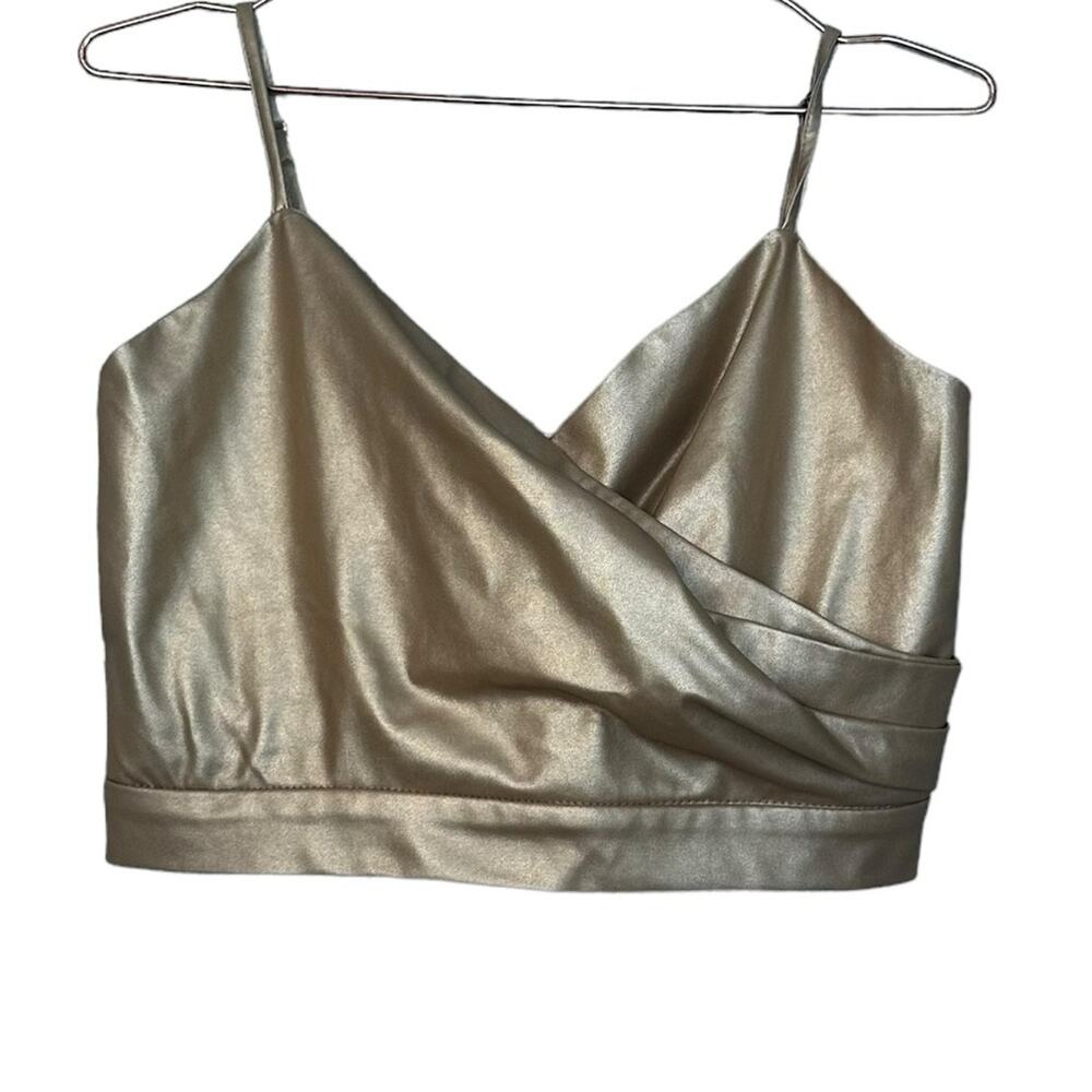 A peach buckle metallic gold faux leather crop top size medium - Picture 2 of 6